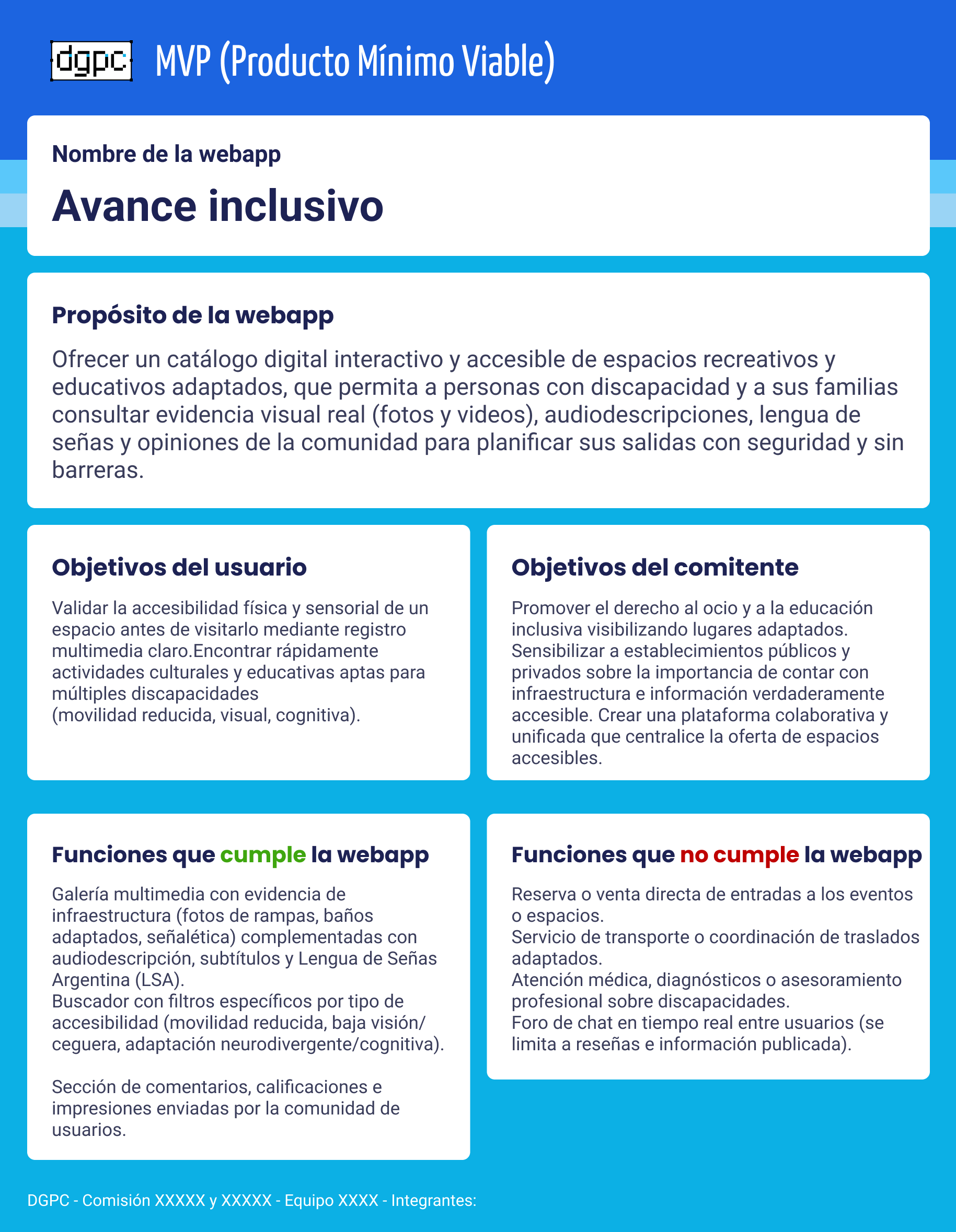 MVP, Producto Mínimo Viable: Avance inclusivo, DGPC