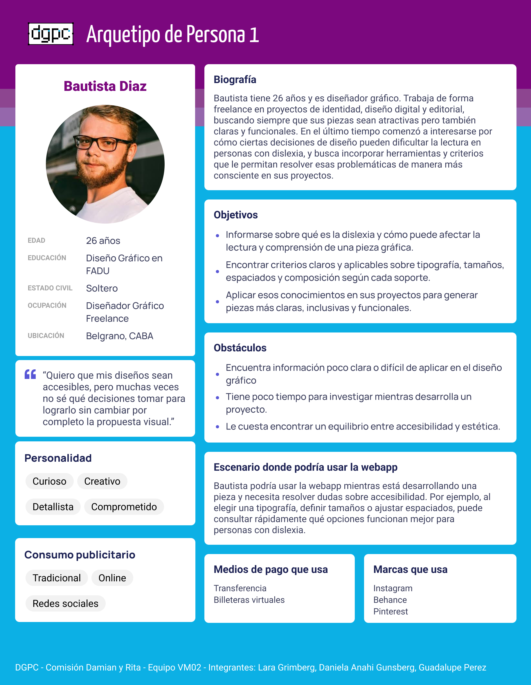 Lámina de arquetipo de persona usuaria para la aplicación LEXIA