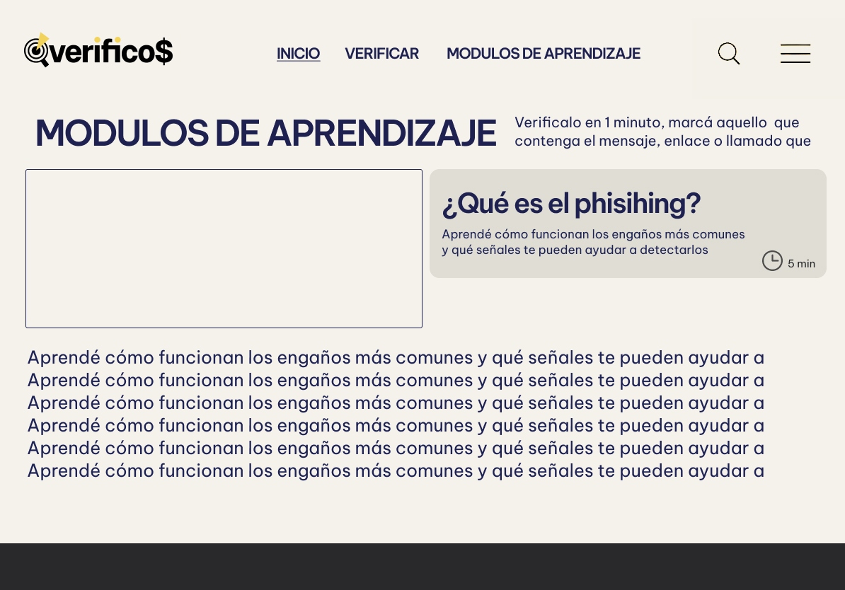 phishing learning module page containing a detailed text lesson and estimated reading time