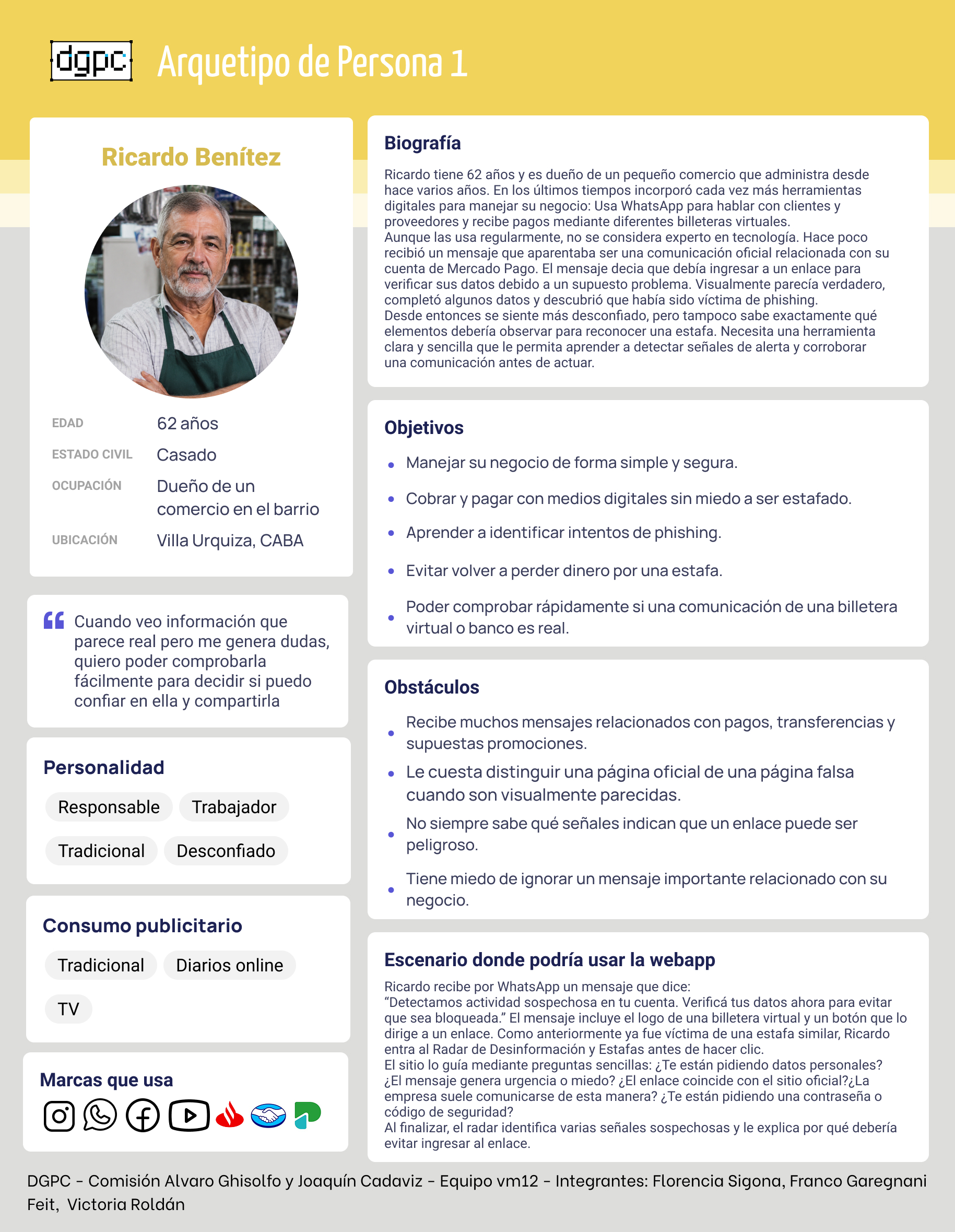 Arquetipo de persona del proyecto Verifico$
